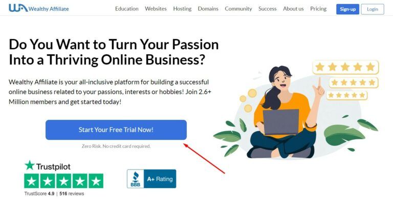 Wealthy Affiliate Home Page AID 5b08054a