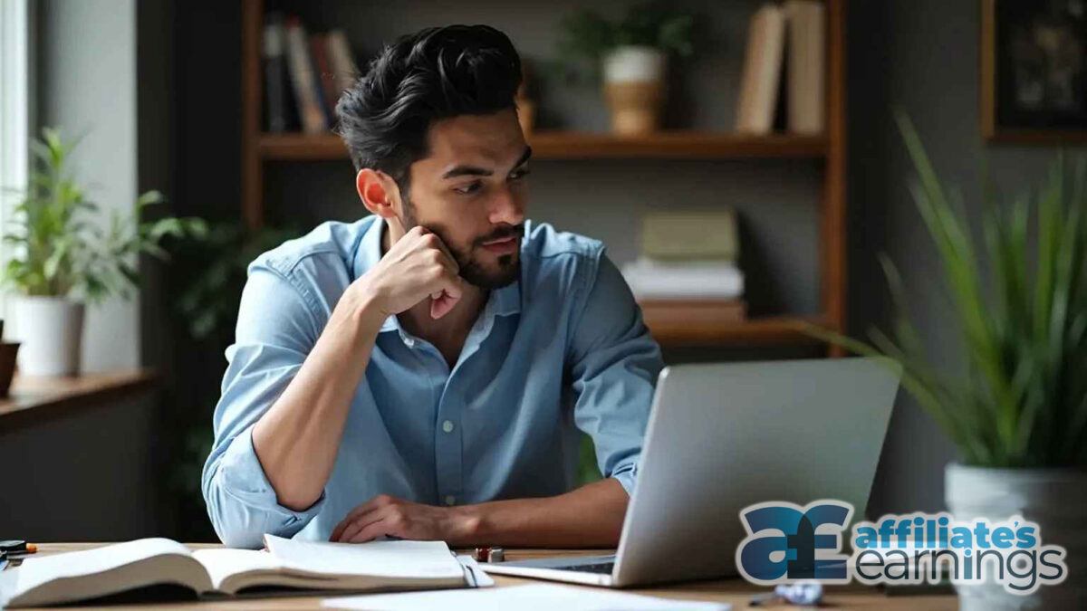 Image of young man thinking of Create and sell courses