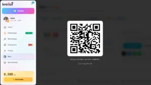 Kre8or.ai affiliate dashboard showing the automatically generated QR code for sharing a referral link.